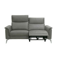 2-SITZER Sofa Borea Echtleder mit 1 x Relaxfunktion Perlgrau - Hellgrau, Leder/Metall (176/102/98cm)