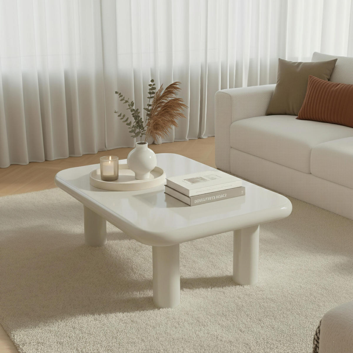 COUCHTISCH, Ekru - Weiß, Holzwerkstoff (100/60/36.5cm) - Oviala