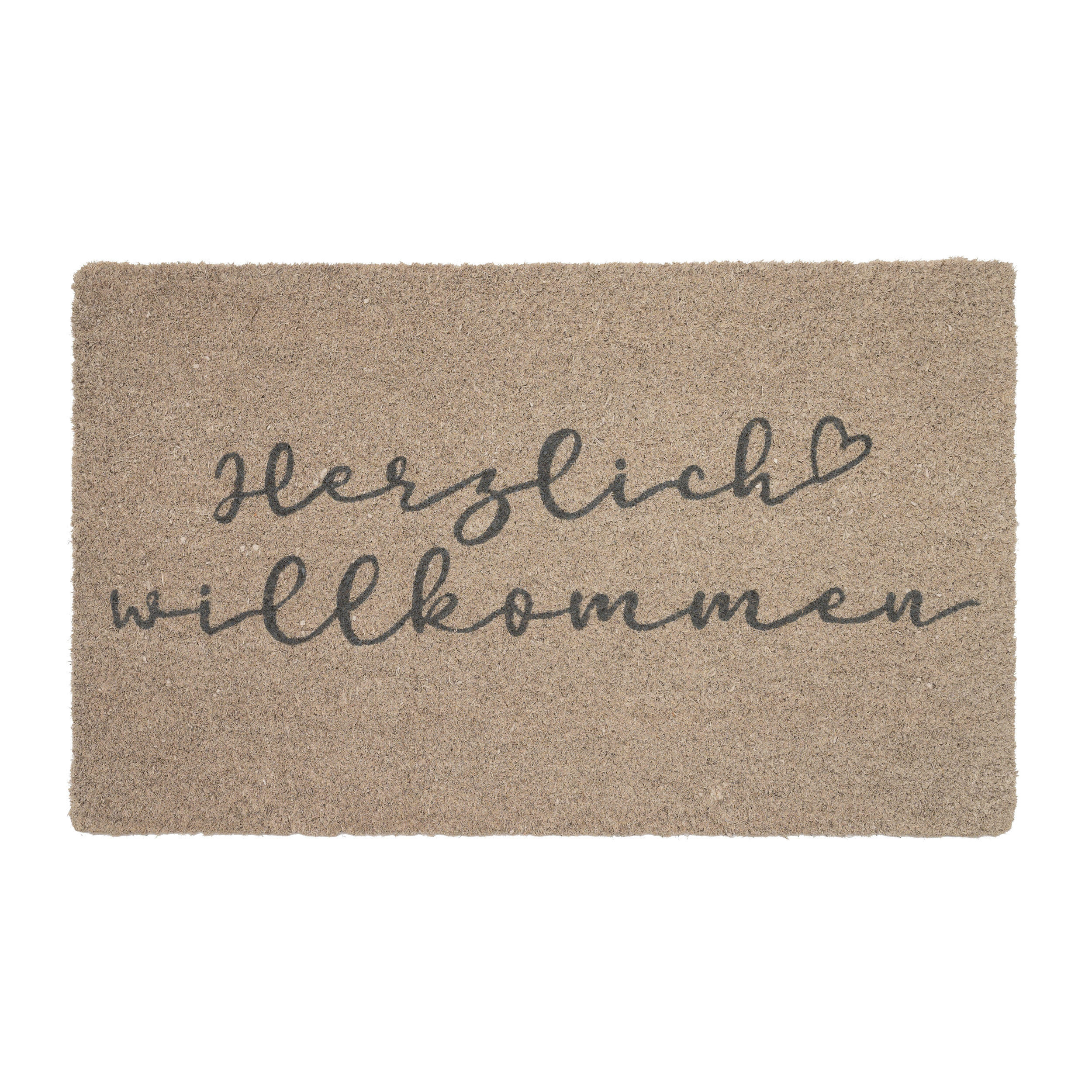 FUSSMATTE Herzlich Willkommen, Kokos, Vinylrücken, Grau, 45 x 75 cm - Grau, Naturmaterialien (2/76cm) - Gift Company