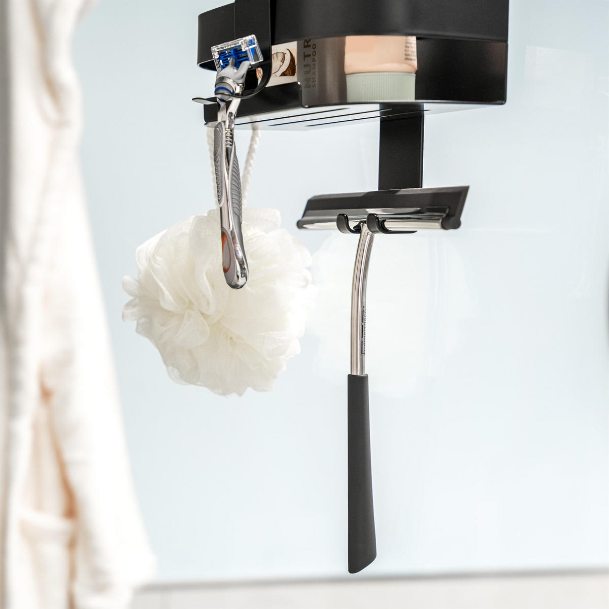 DUSCHABLAGE für Glasduschwand, Edelstahl schwarz - Schwarz, Metall (23/67.5/10.5cm) - eluno