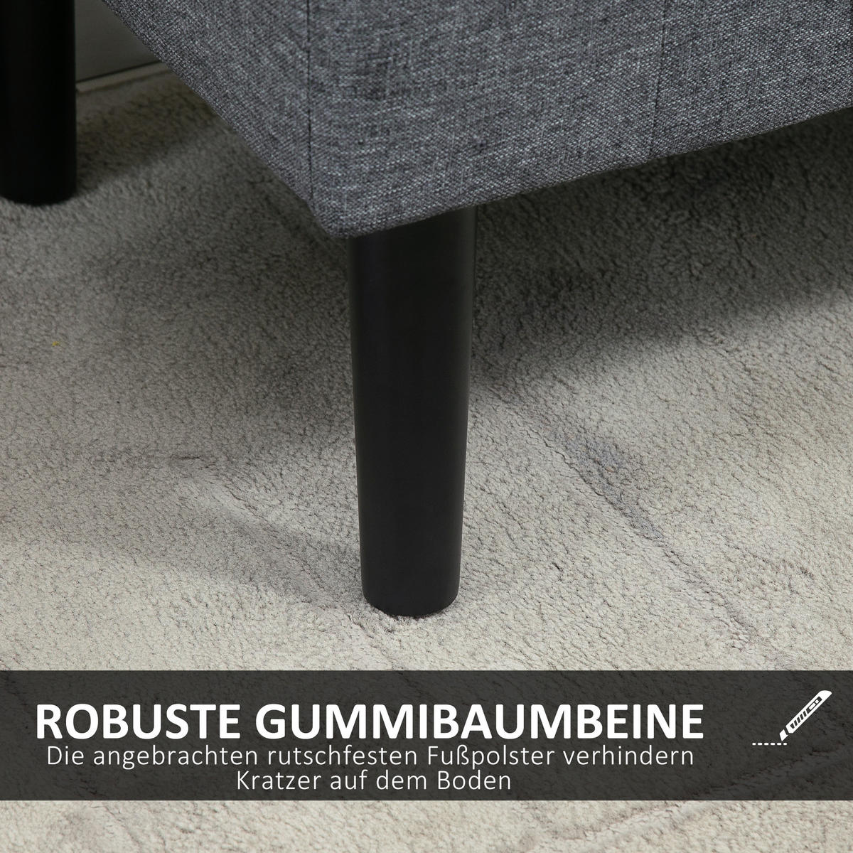 TRUHENBANK DE-07137 Leinenoptik, Kautschukholz, bis 130 kg Hellgrau - Hellgrau/Schwarz, Holz/Textil (44/58/116cm) - ComfortXL