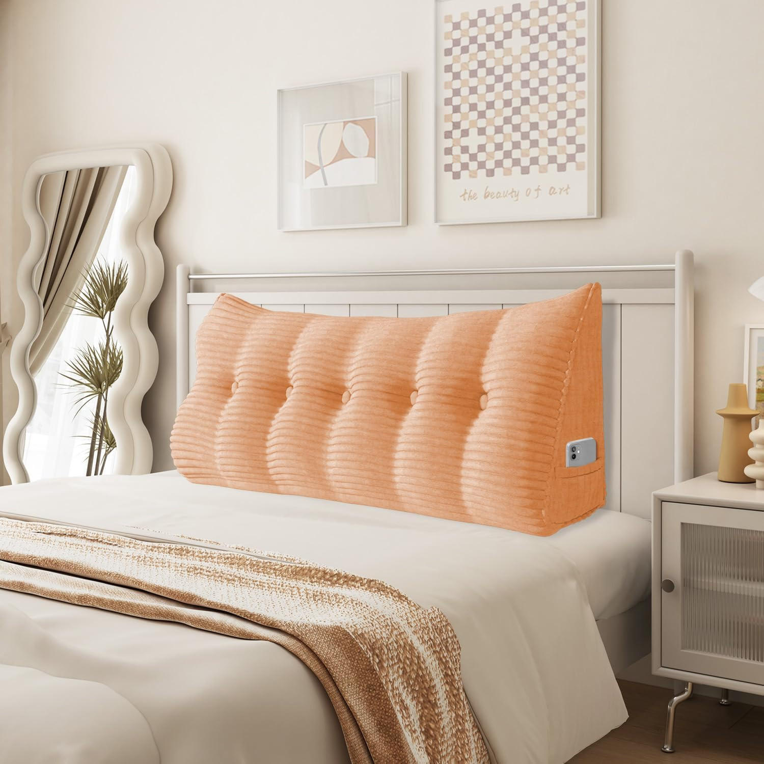 RÜCKENKISSEN für Bett Kord Pfirsichfarben 160 cm - Pink, Textil (50/160cm) - Vercart