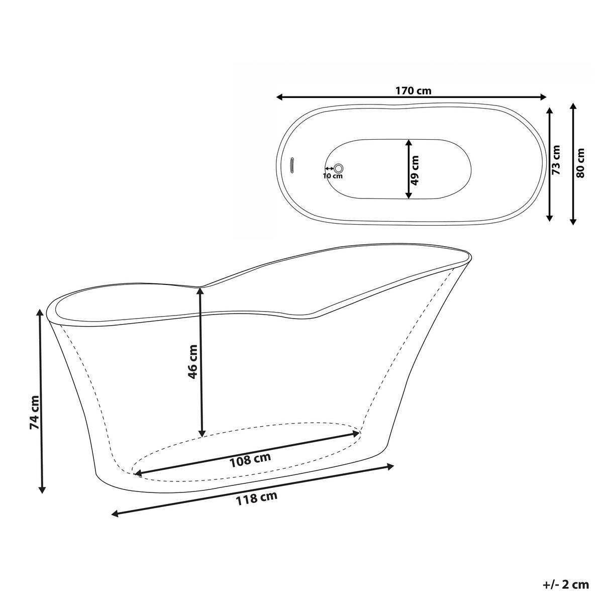 BADEWANNE FREISTEHEND 80x170x74 cm weiß Dulcina - Weiß, Kunststoff (80/74/170cm) - Beliani