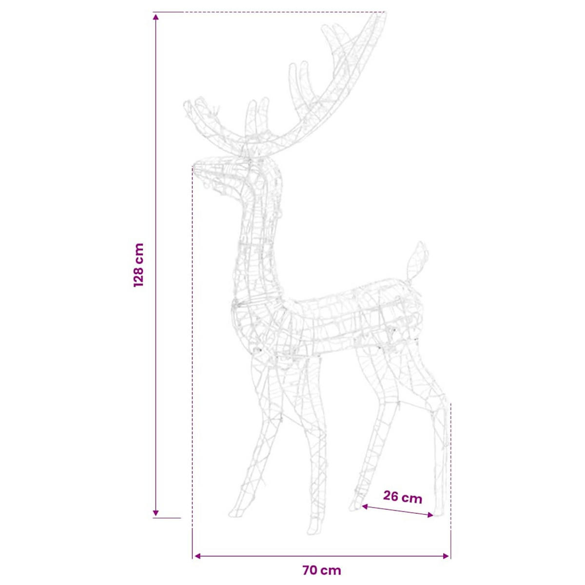 WEIHNACHTSDEKORATION Rentier Acryl 140 Leds 128 Cm Kaltweiss - Weiß, Kunststoff (41/120/70cm) - vidaXL