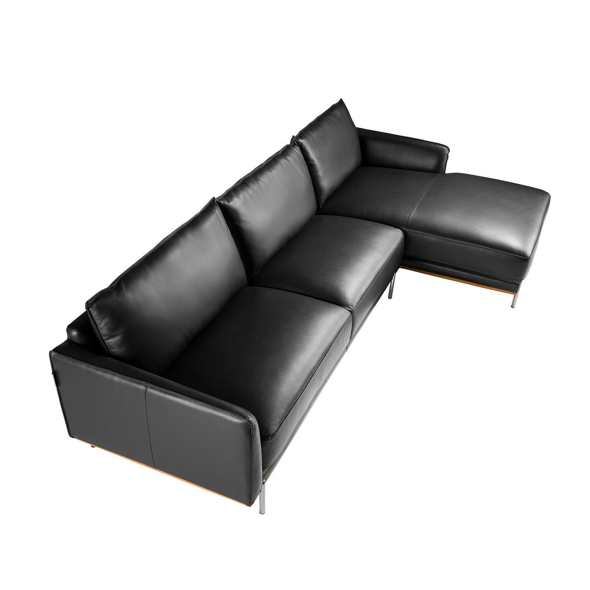 ECKSOFA Rechtes Chaiselongue Sofa schwarzes Leder 295/160/83 cm - Edelstahlfarben/Schwarz, Leder (295/160cm) - ANGEL CERDA