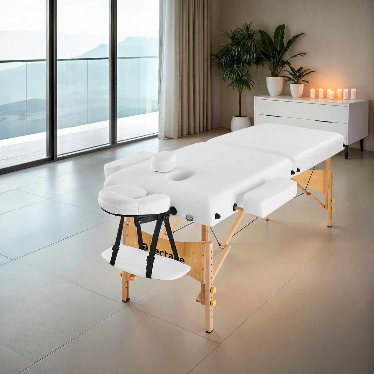 MASSAGELIEGE 2 Zonen, 220 x 83 x 87,5 cm,weiß - Weiß, Holz (59/65.5/187cm) - tectake
