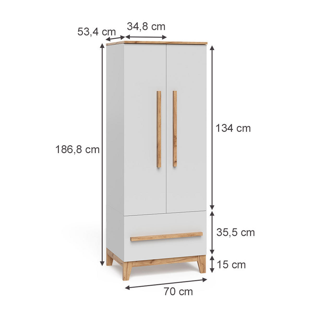 KINDERKLEIDERSCHRANK Malia Weiß/Artisan 70 x 186.8 cm - Weiß, Holzwerkstoff (70/186.8/53.4cm) - VitaliSpa