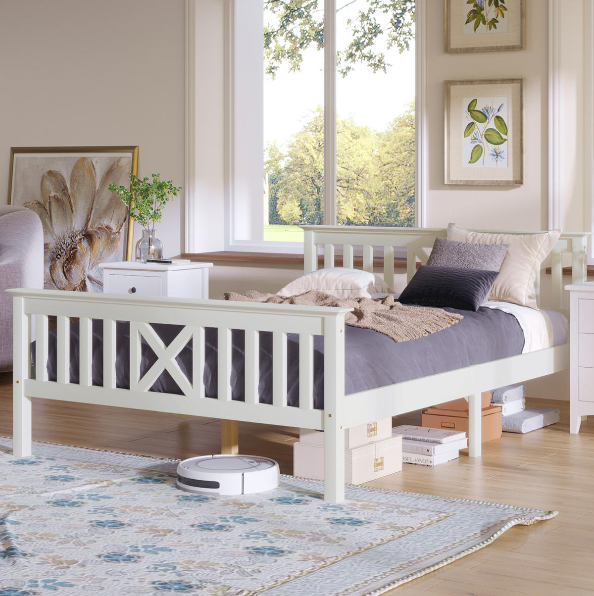 DOPPELBETT 140/200 cm mit Lattenrost, X-Kopfteil und optionalem Stauraum, Weiß - Weiß, Holzwerkstoff (140/200cm) - Redom