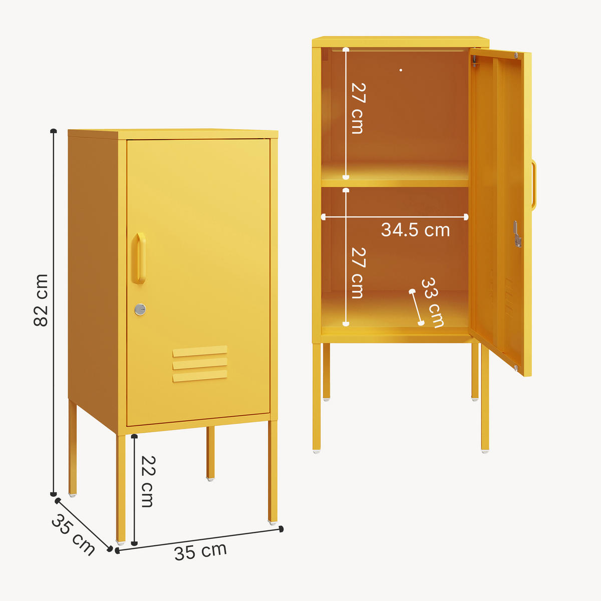 NOČNÍ SKŘÍŇ Hausjärvi - žlutá, kov (35/82/35cm) - [en.casa]