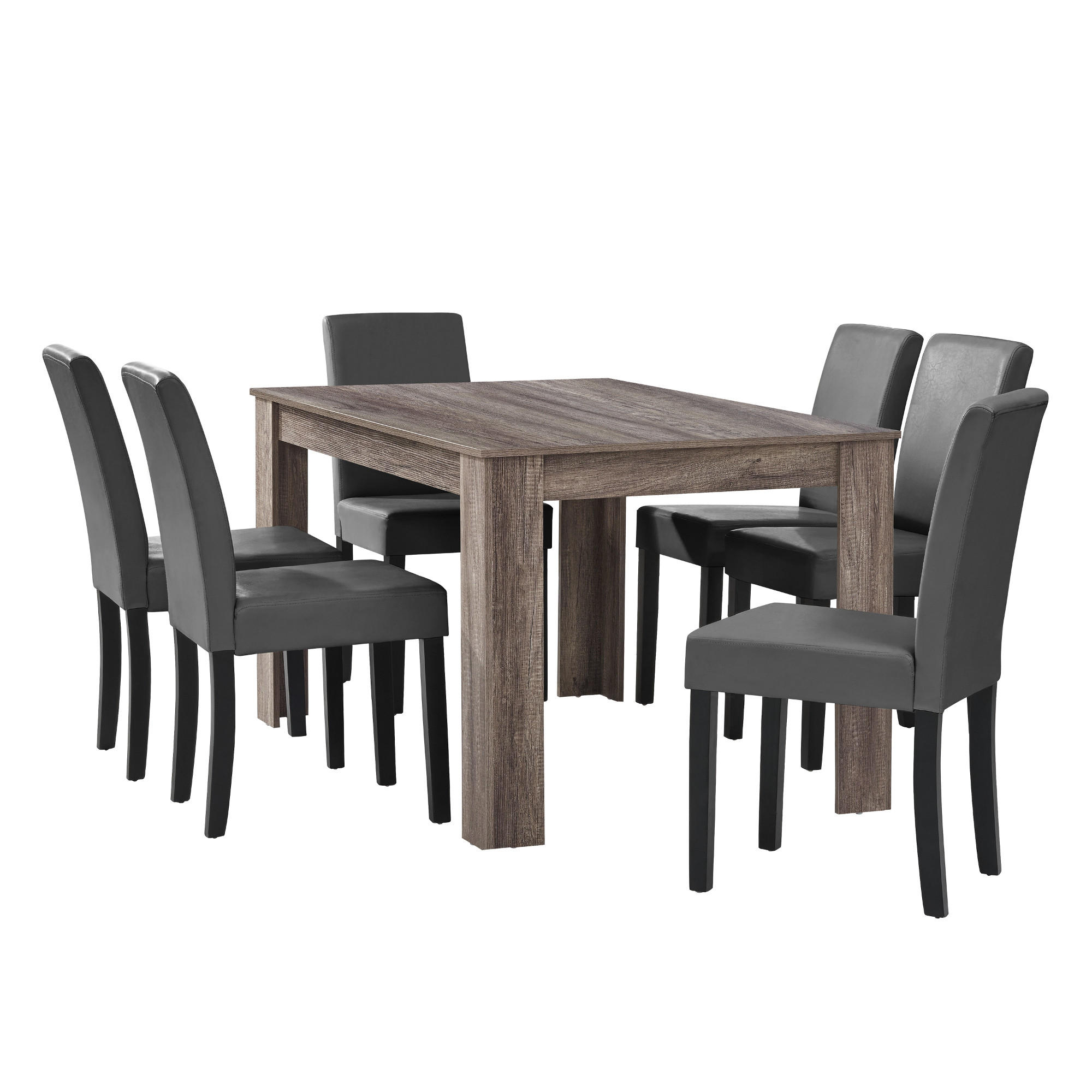 TISCHGRUPPE Forssa - Dunkelgrau/Dunkelbraun, Holz/Holzwerkstoff (140/77/90cm) - [en.casa]