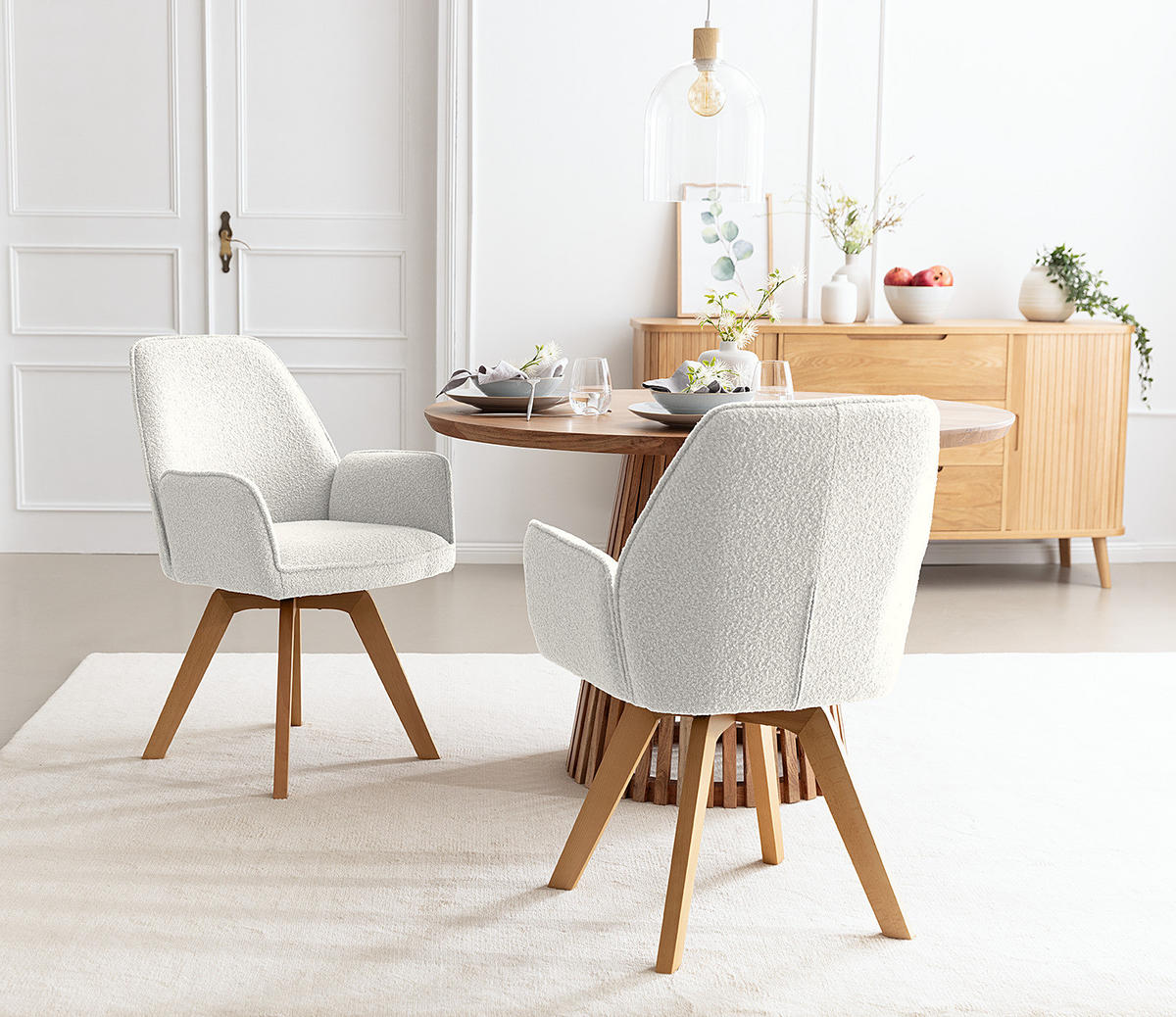 DREHBARER ARMLEHNENSTUHL - Buchefarben/Weiß, Holz/Textil (62/89/62cm) - home24