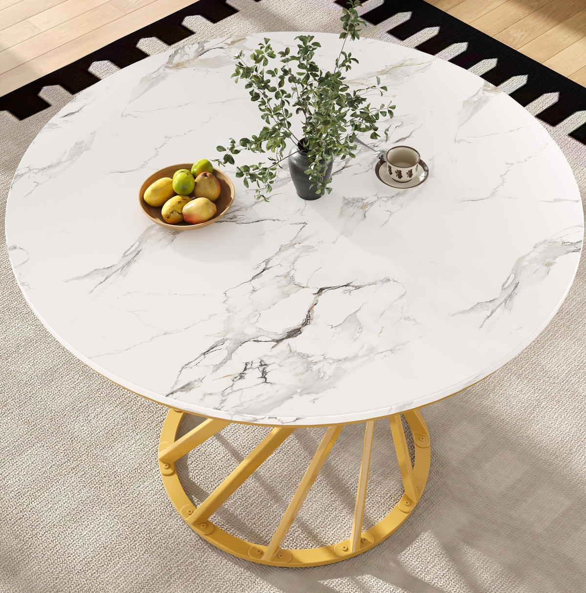 ESSTISCH 80/76/80 cm Weiß aus MDF und Metall mit verstellbaren Füßen - Goldfarben, Holzwerkstoff (80/80/76cm) - OKMYHOME