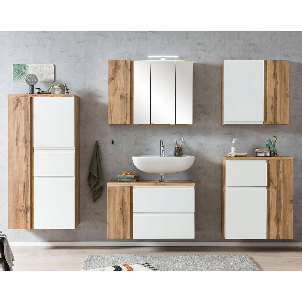 BADMÖBEL-SET 5-TLG. Vasto-03 - Weiß, Holzwerkstoff (245/200/35cm) - Lomado