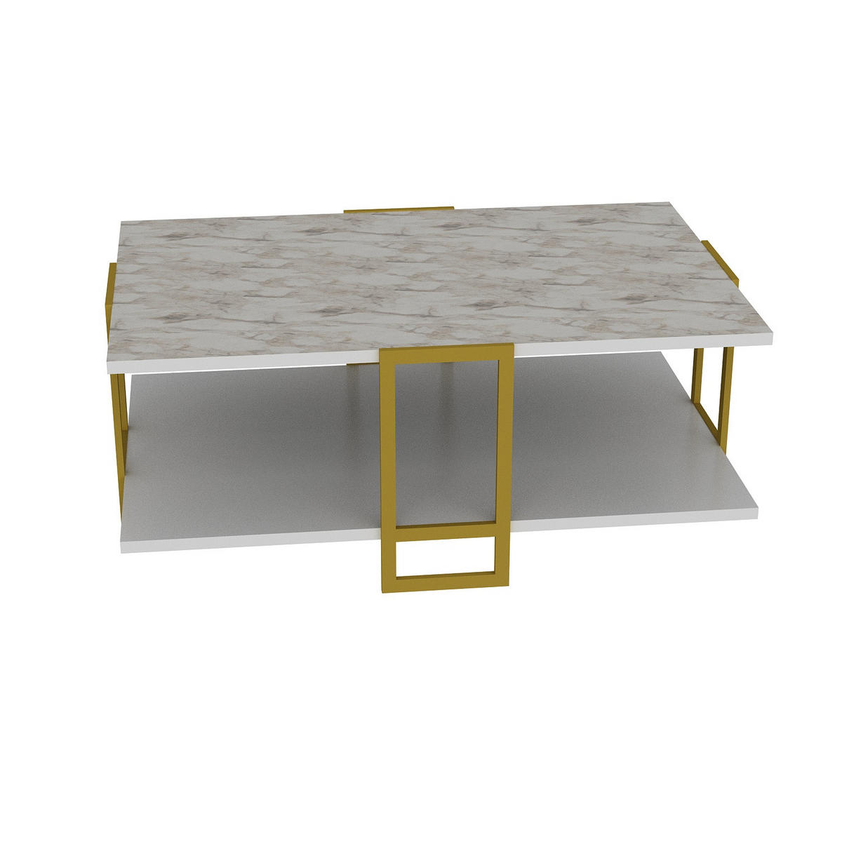 COUCHTISCH Polka Weiss Marmor Gold - Goldfarben/Weiß, Holzwerkstoff (91.5/61.5/36.6cm) - Decorotika