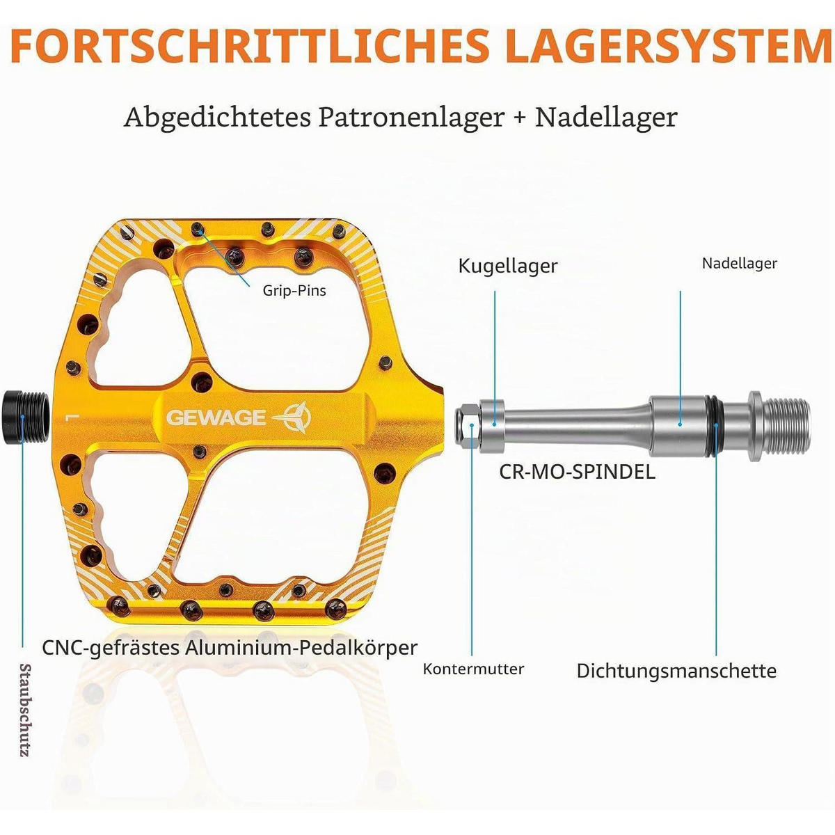 FAHRRADPEDALE Set Aluminium Gold - Goldfarben, Metall (11/1.5/11.5cm)