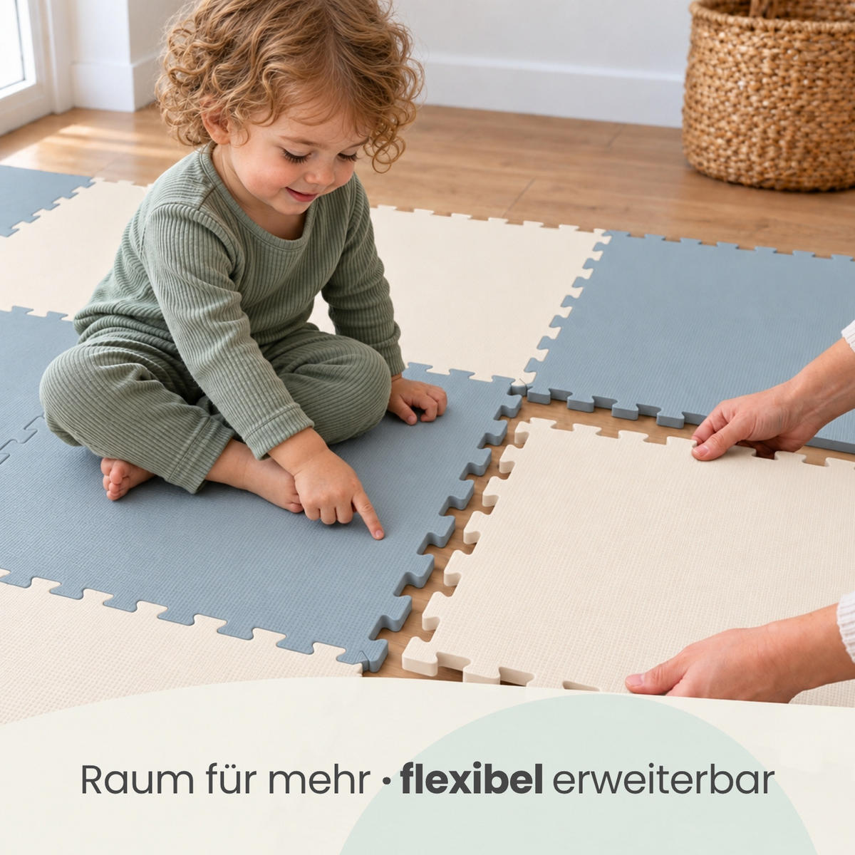 SPIELMATTE für Kinder - 8er set - 50x50 cm - Blau und Beige - Blau, Kunststoff (50/50cm) - Littletom