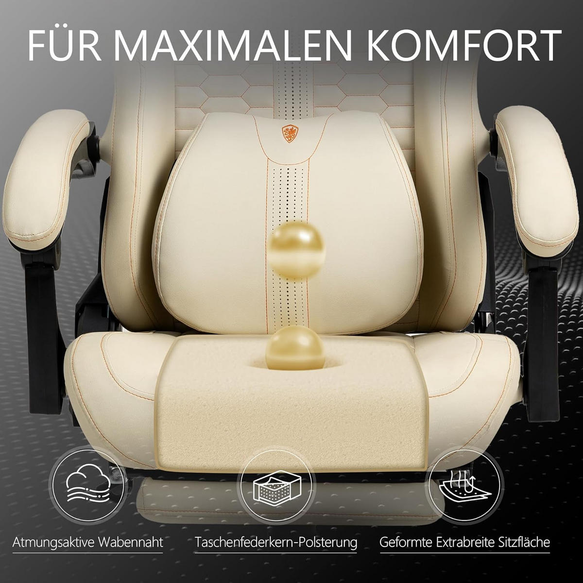 GAMING-STUHL & hoher Rückenlehne, Massagefunktion PU-Leder - Weiß, Leder (61/117/61cm)