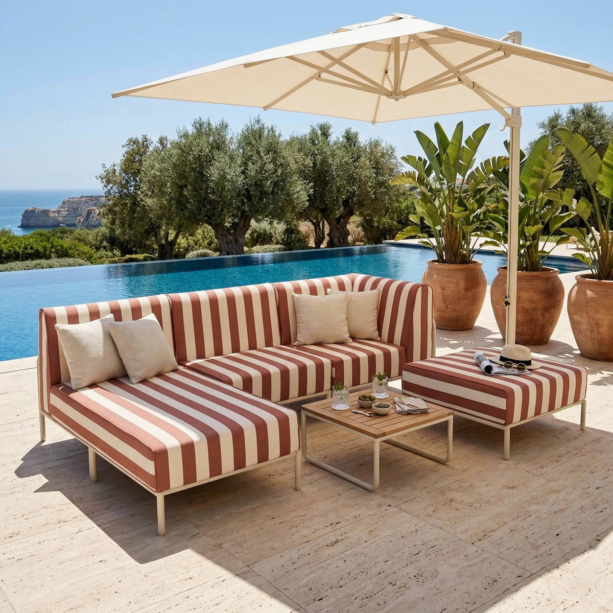 HOCKER, Terrakotta - Orange, Textil (72/38/77cm) - Oviala