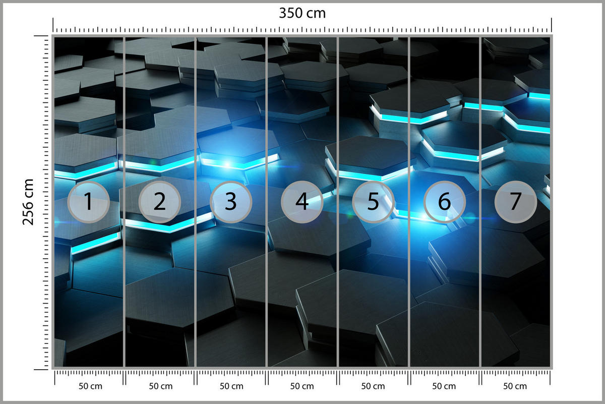 FOTOTAPETE für Jugendzimmer Schwarz Blau Hexagone 350x256 - Blau/Schwarz, Papier (350/256cm) - Muralo