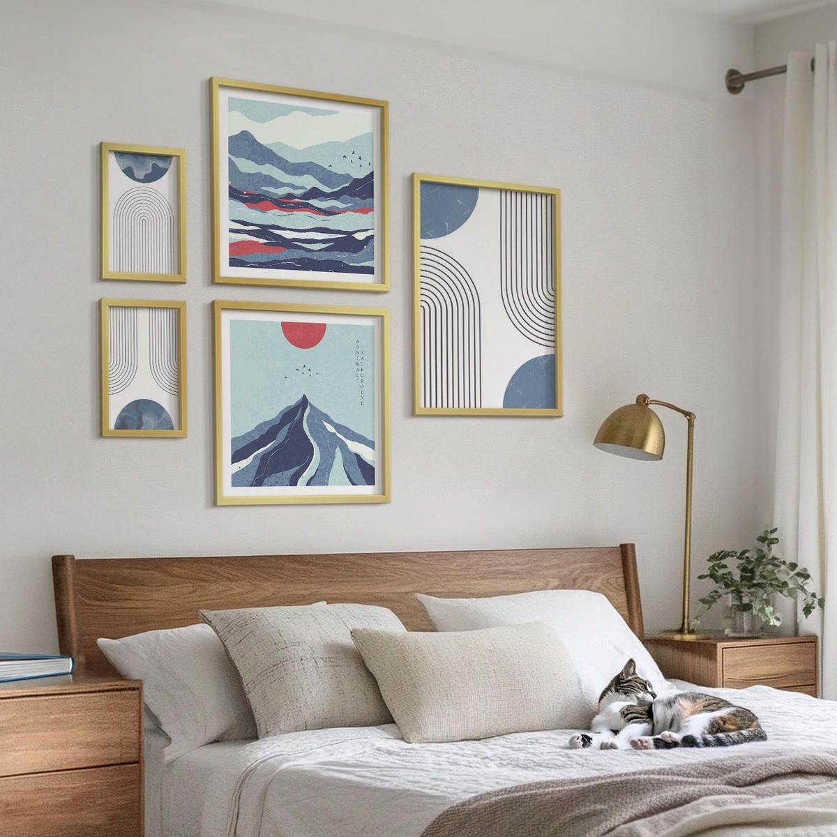 BILDER SET 5er Set - 50x50 cm & 20x30 cm & 40x60 cm Goldrahmen - Zitronenbäume im Topf - Goldfarben, Kunststoff (40/60cm) - TULUP