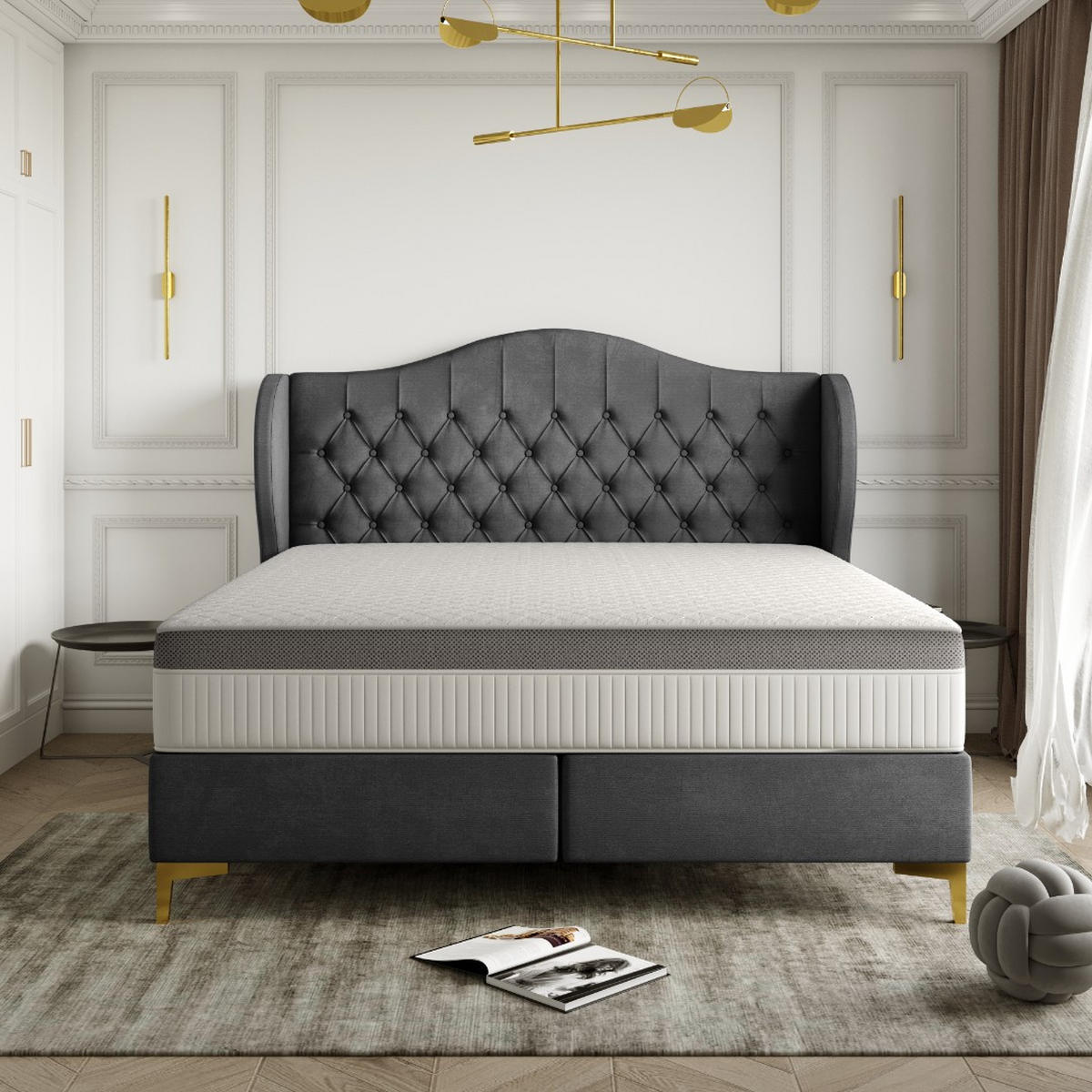 Bett mit Taschenmatratze LEGEND, Whisper-Stoff Graphit 140x200 cm - Graphitfarben, Holz/Textil (140/200cm) - Kaiser Möbel