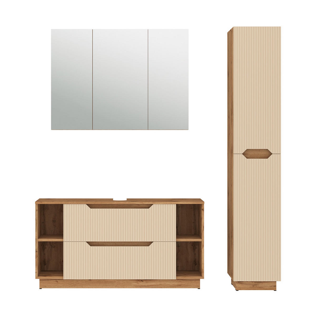 BADMÖBEL-SET Lotta Eiche/Kaschmir gestreift 3 Teile - Kaschmir/Eichefarben, Holzwerkstoff (119.2/62.5/35cm) - Vicco