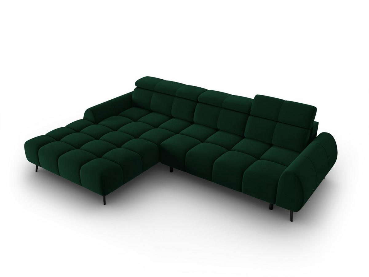 ELEKTRISCHES-ECKSOFA links Alyse aus Samt flaschengrün 5 Sitzplätze - Grün, Textil (188/295cm) - Micadoni