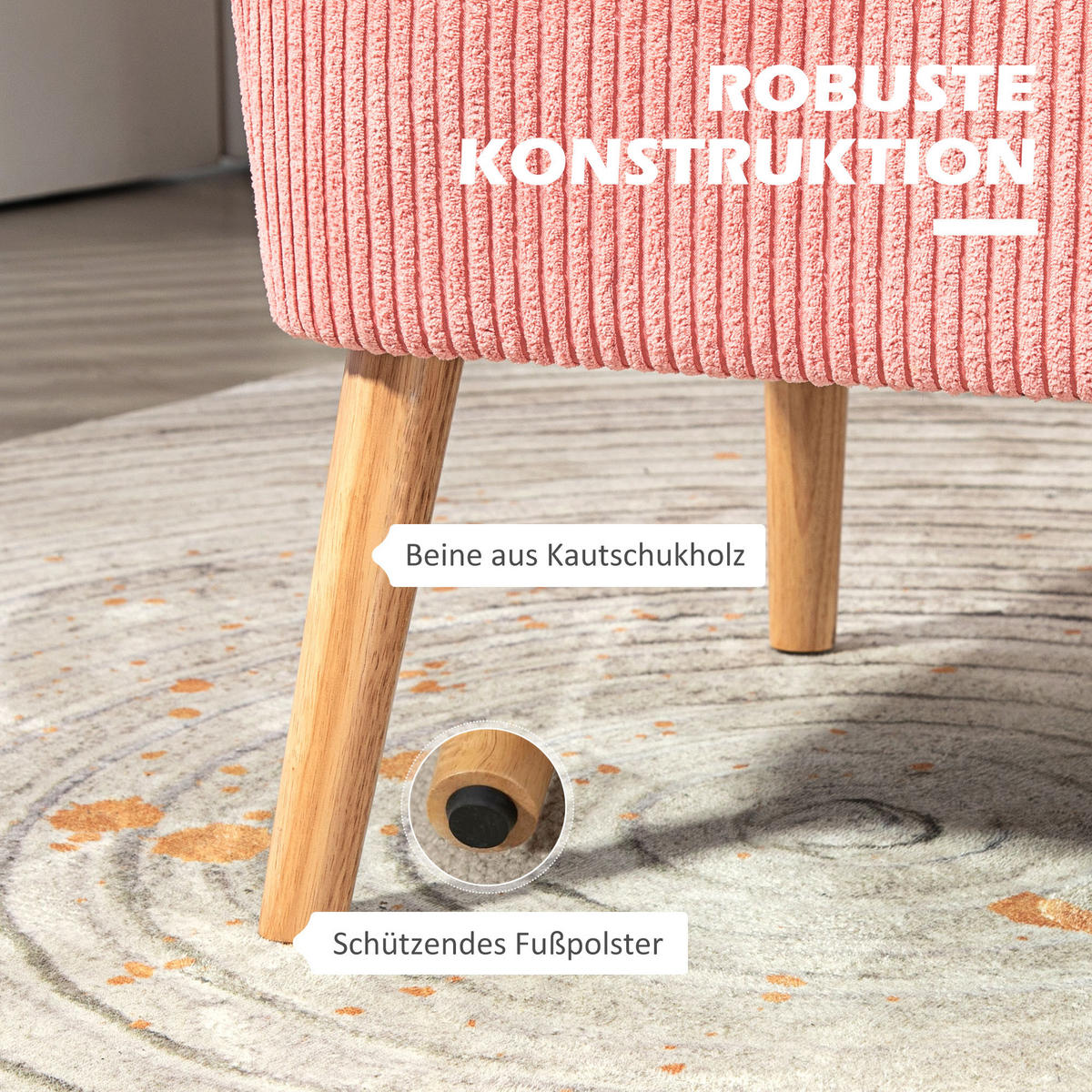 2-SITZER Sofa Polstersofa Doppelsofa Zweisitzer Sofa Cordartiges Polyester Rosa - Rosa, Kunststoff (56.5/77/117cm) - HOMCOM
