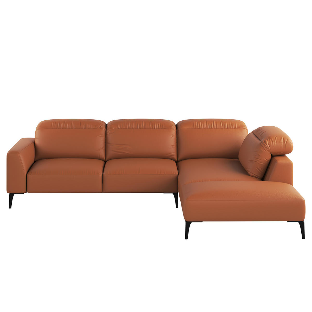 ECKSOFA mit Ottomane - Kastanienfarben/Schwarz, Leder/Metall (263/238cm) - home24