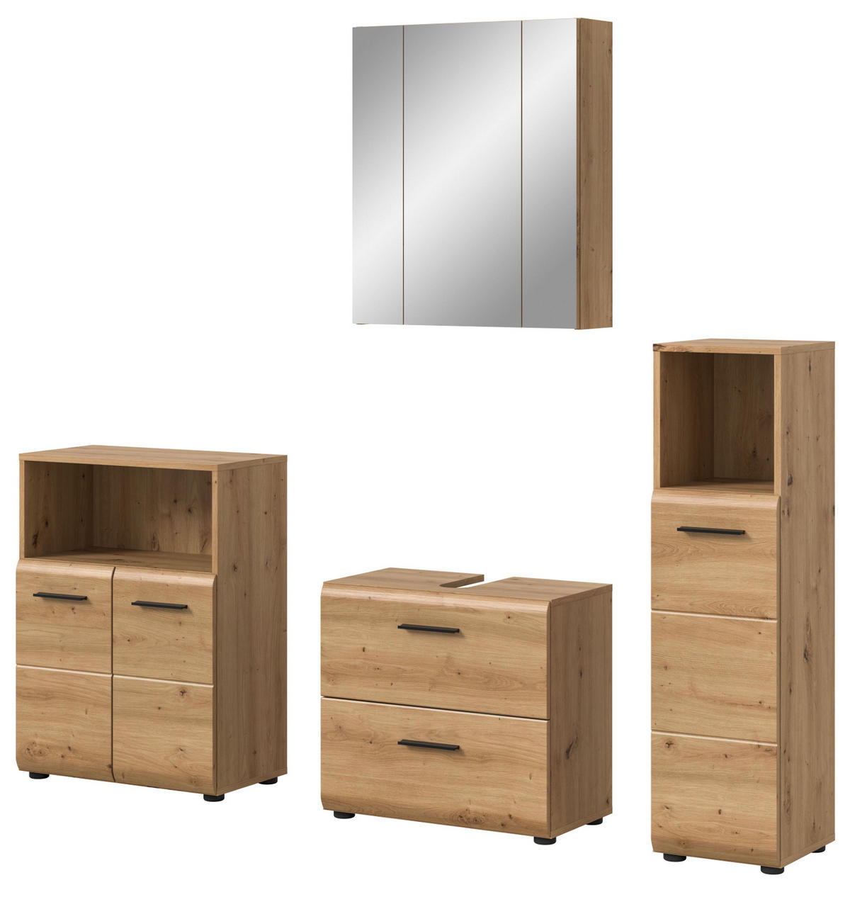 BADMÖBEL-SET 4-teilig in Artisan Eiche, Badkombination 180 x 185 cm, Cover - Schwarz/Eiche Artisan, Glas/Holzwerkstoff (180/185/30cm) - Inn.Furn