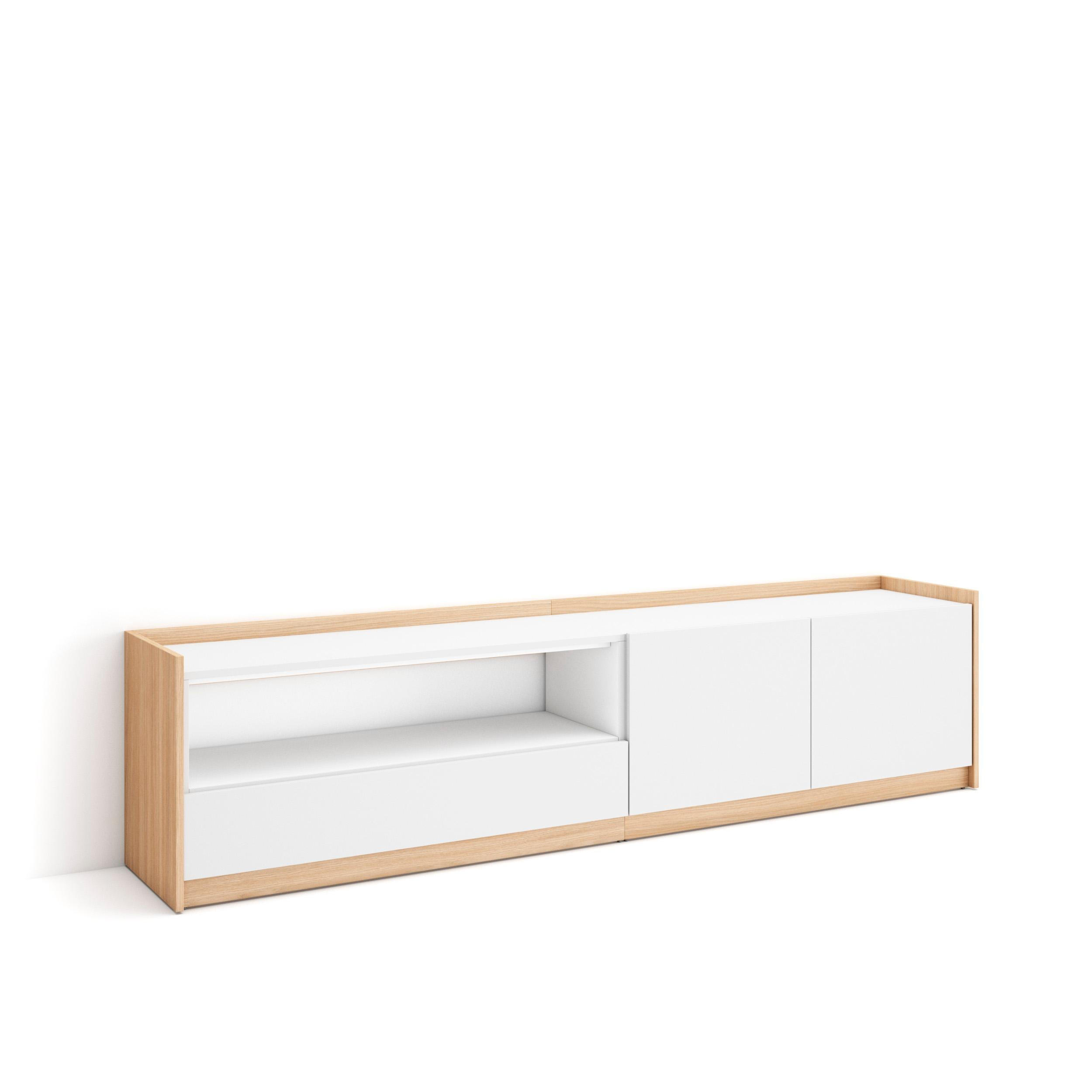 TV-SCHRANK, Lowboard, Weiß und Eiche Soft, 207/37/50cm - Weiß, Holzwerkstoff (207/50/37cm) - Skraut Home