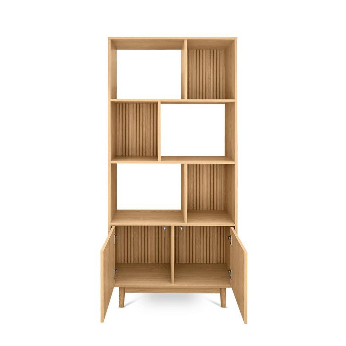 BÜCHERREGAL Skandinavisches, 180 cm hoch, mit 2 Türen und 6 Regalböden, Eichenoptik - LILA - Eichefarben/Salbeigrün, Holzwerkstoff/Metall (80/179/30cm) - Sicaan