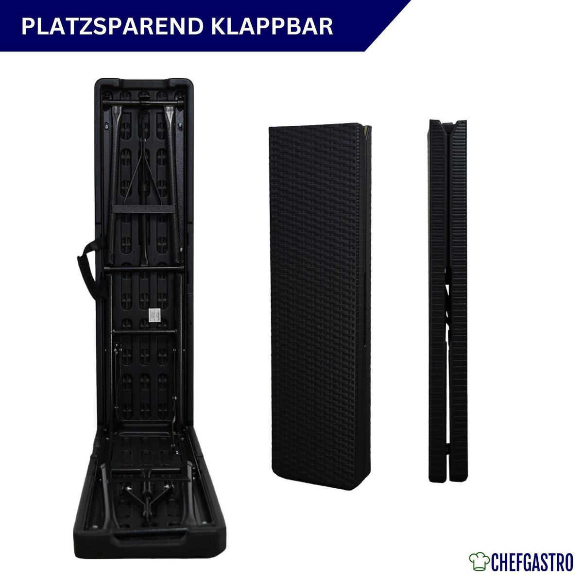 BIERBANK 2er Set klappbar wetterfest 8 Personen Kunststoff Rattan Optik Schwarz - Schwarz, Kunststoff (180/43/43cm) - CHEFGASTRO