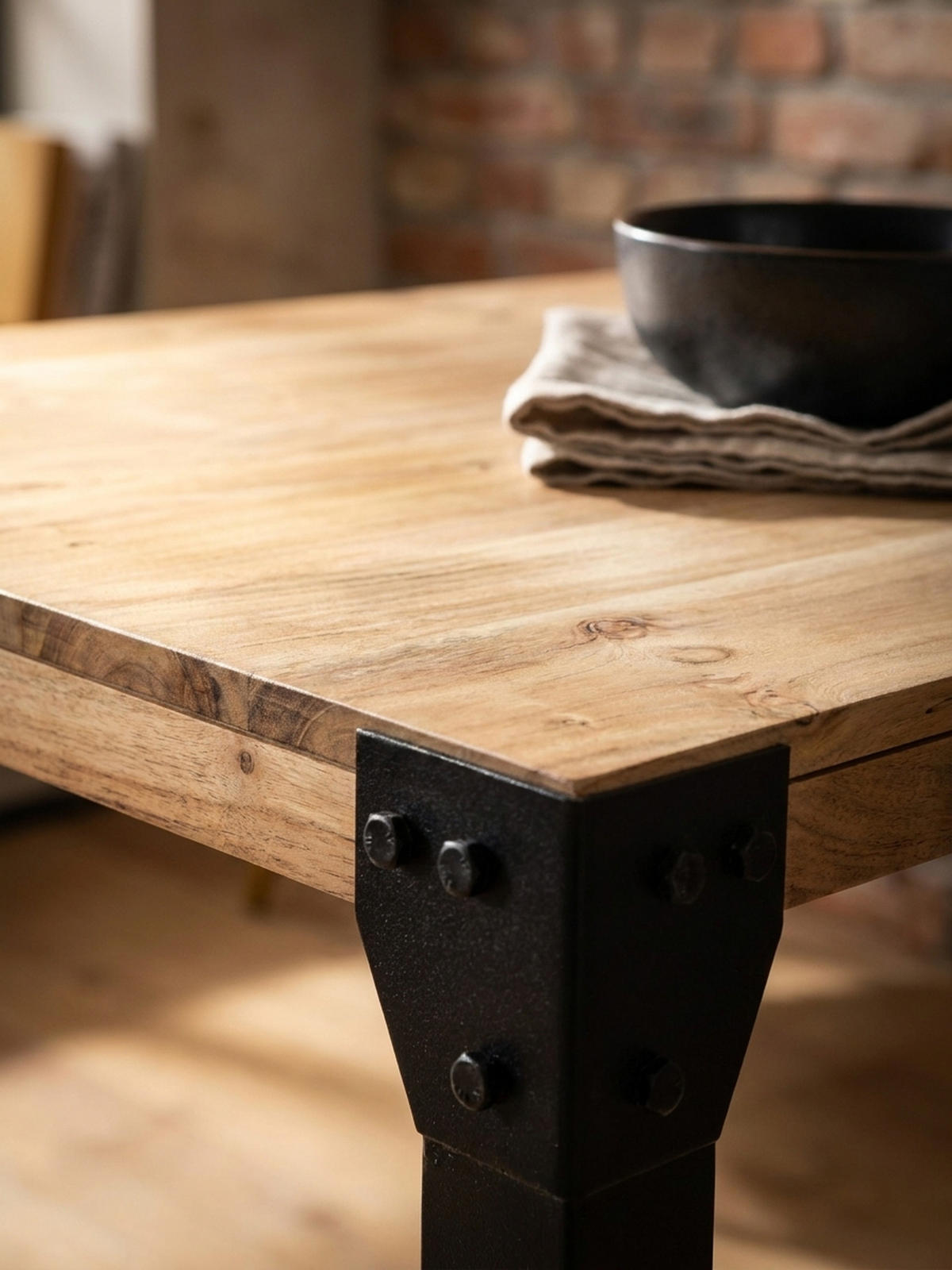 ESSTISCH Massivholz Metall Rechteckig Industrial, Akazie 180x90x76 cm - Schwarz/Akaziefarben, Holz/Metall (90/180/76cm) - KADIMA DESIGN