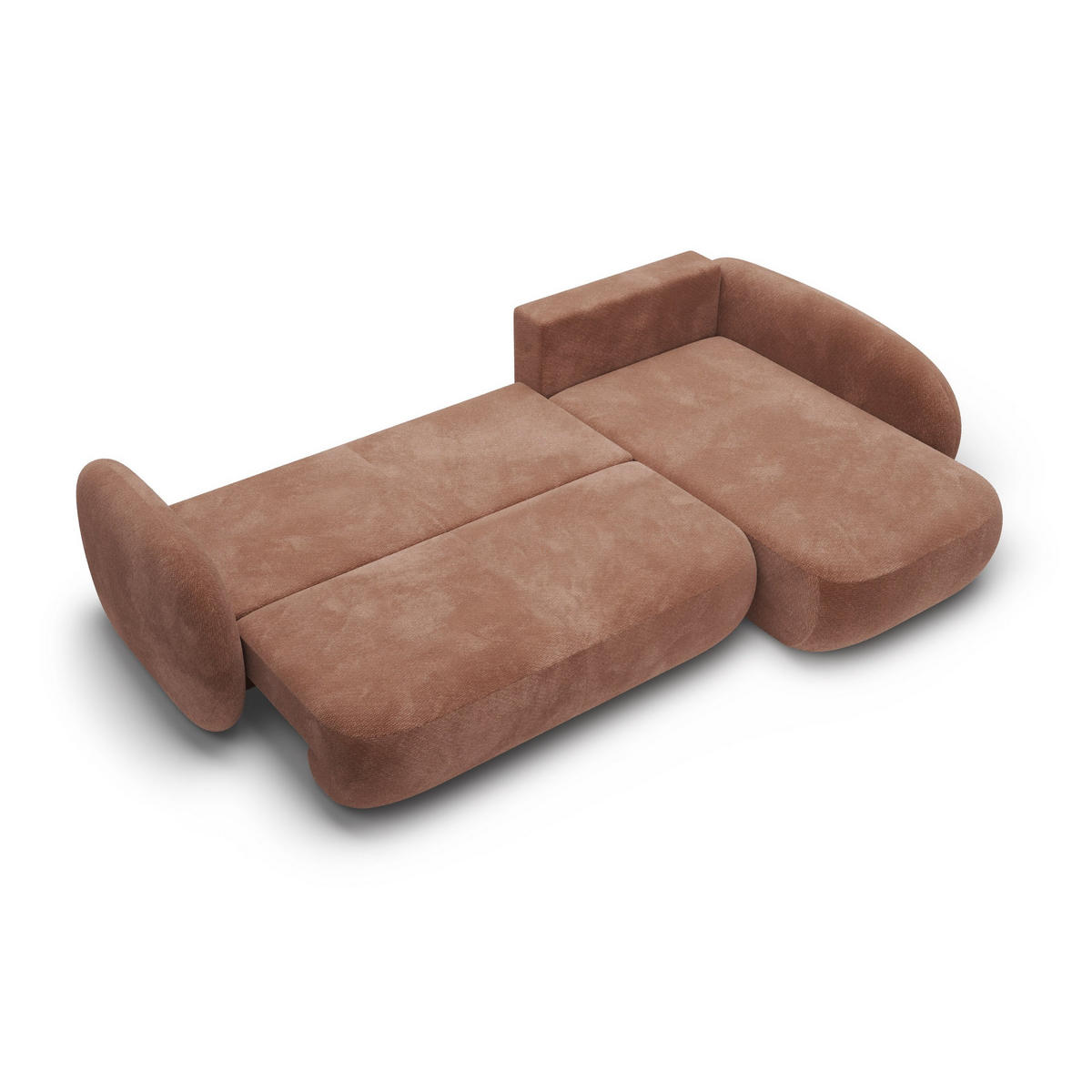 ECKSOFA AMICO II R-S Braun Geflochtener Stoff mit Schlaffunktion - Braun, Holz (289/190cm) - MASSENO