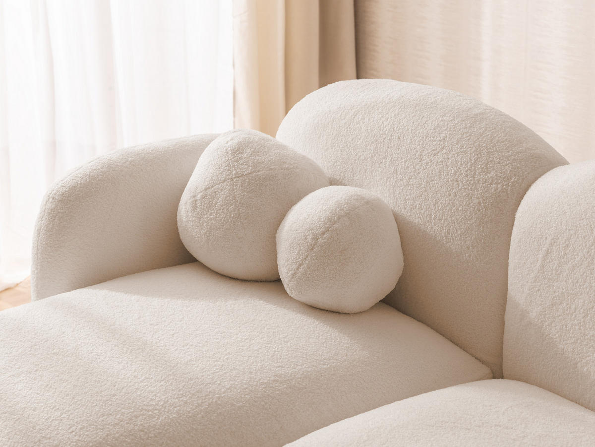 ECKSOFA Nuvola mit abgerundetem Design Hellbeige Bouclé-Stoff - Ottomane Links - Beige/Schwarz, Holz/Kunststoff (190/146cm) - S-Style Möbel