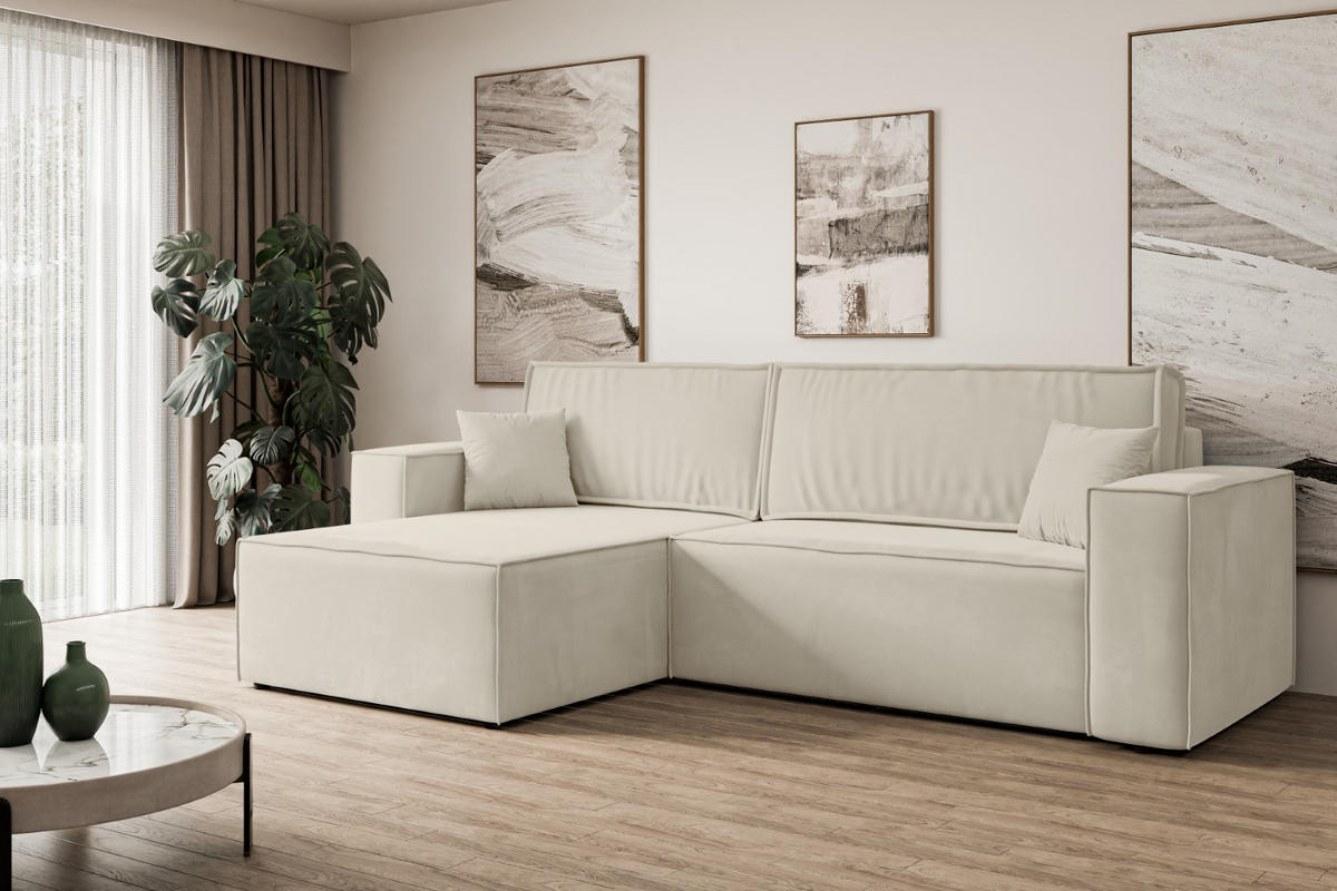 ECKSOFA mit Schlaffunktion und Bettkasten CELTIC-XL - 277x143x83 cm Beige Velours - Beige/Schwarz, Holzwerkstoff/Kunststoff (277/143cm) - ALTDECOR