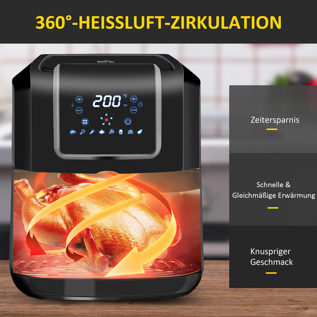 HEISSLUFTFRITTEUSE Stahl Kunststoff Schwarz - Schwarz, Metall (36.5/29/33.8cm) - HOMCOM