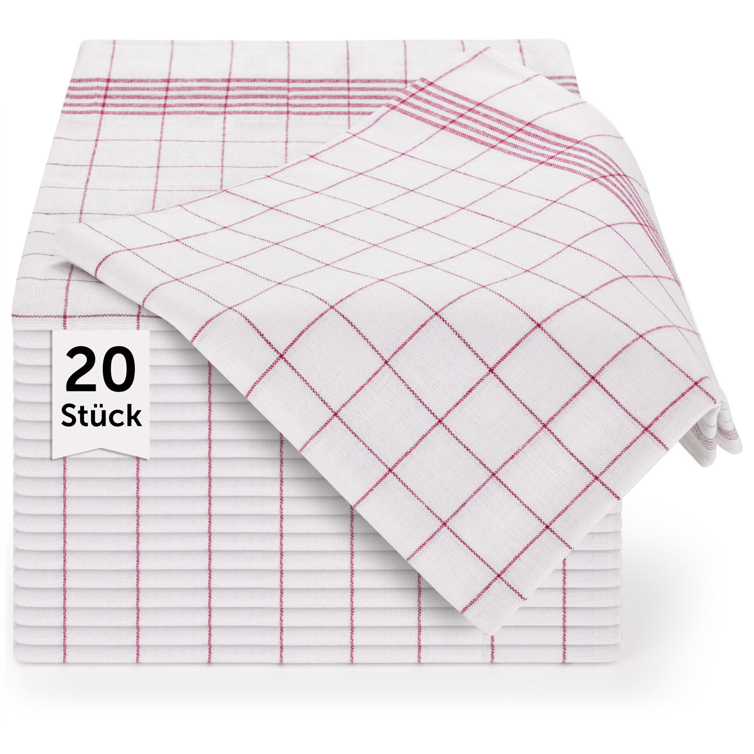 GESCHIRRTÜCHER 20er Set, 50/70 cm, 100% Baumwolle, kariert - Rot, Naturmaterialien (50/70cm) - Blumtal