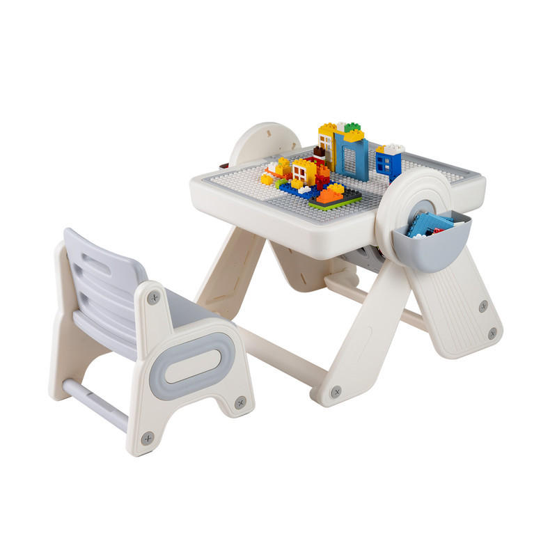 KINDERTISCH mit stuhl grau(2-tlg) - Grau, Kunststoff (82/58/67cm) - COSTWAY
