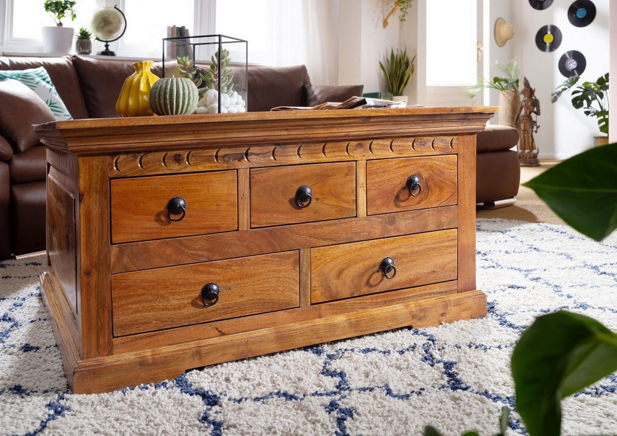 COUCHTISCH Akazie 90x90x50 honig lackiert OXFORD #0320 - Braun, Holz (90/90/50cm) - Massivmoebel24