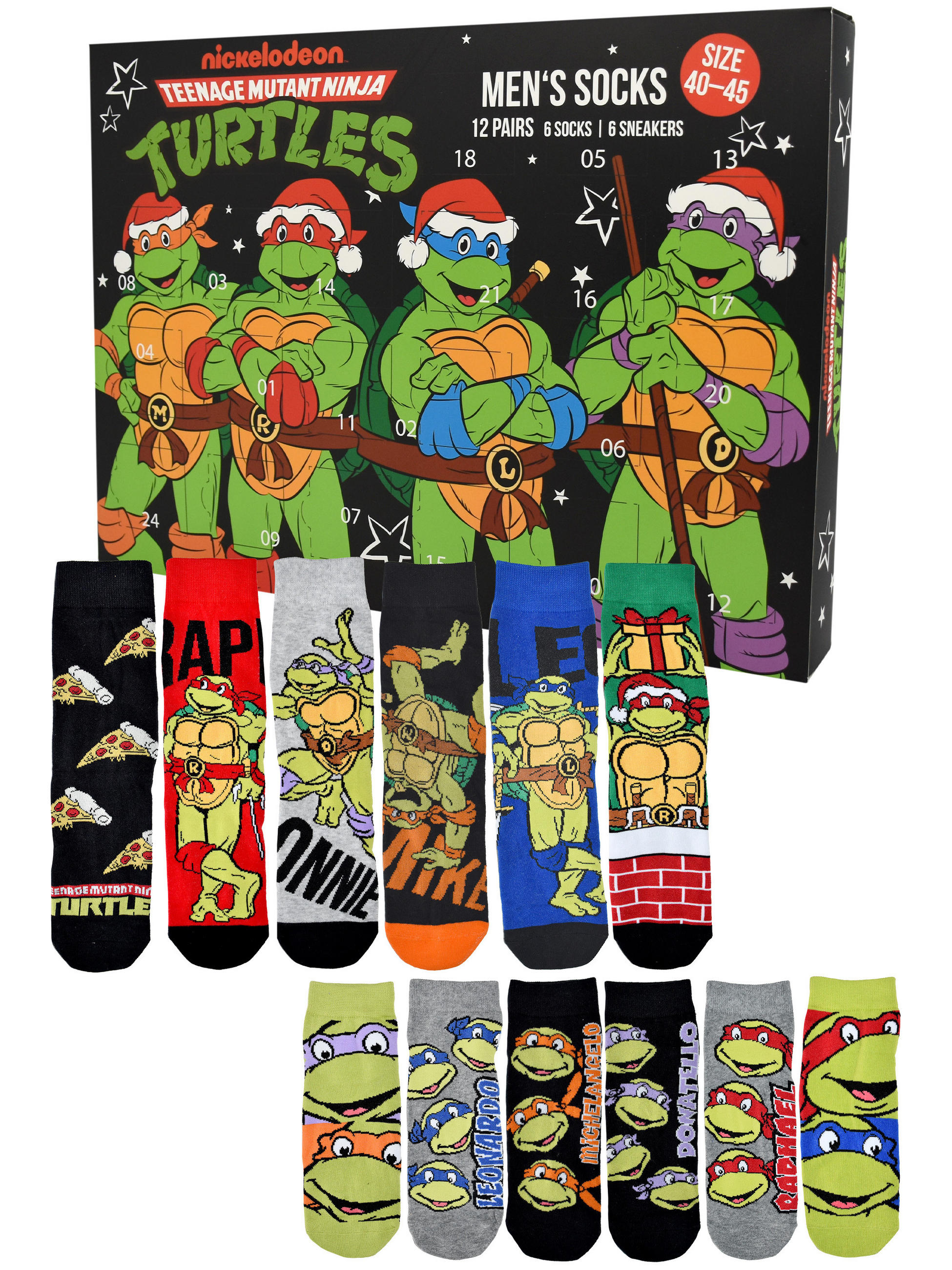 ADVENTSKALENDER Teenage Mutant Ninja Turtles mit 12 Paar Socken Größe 40-45 - Multicolor, Textil (37/5/26.5cm) - United Labels