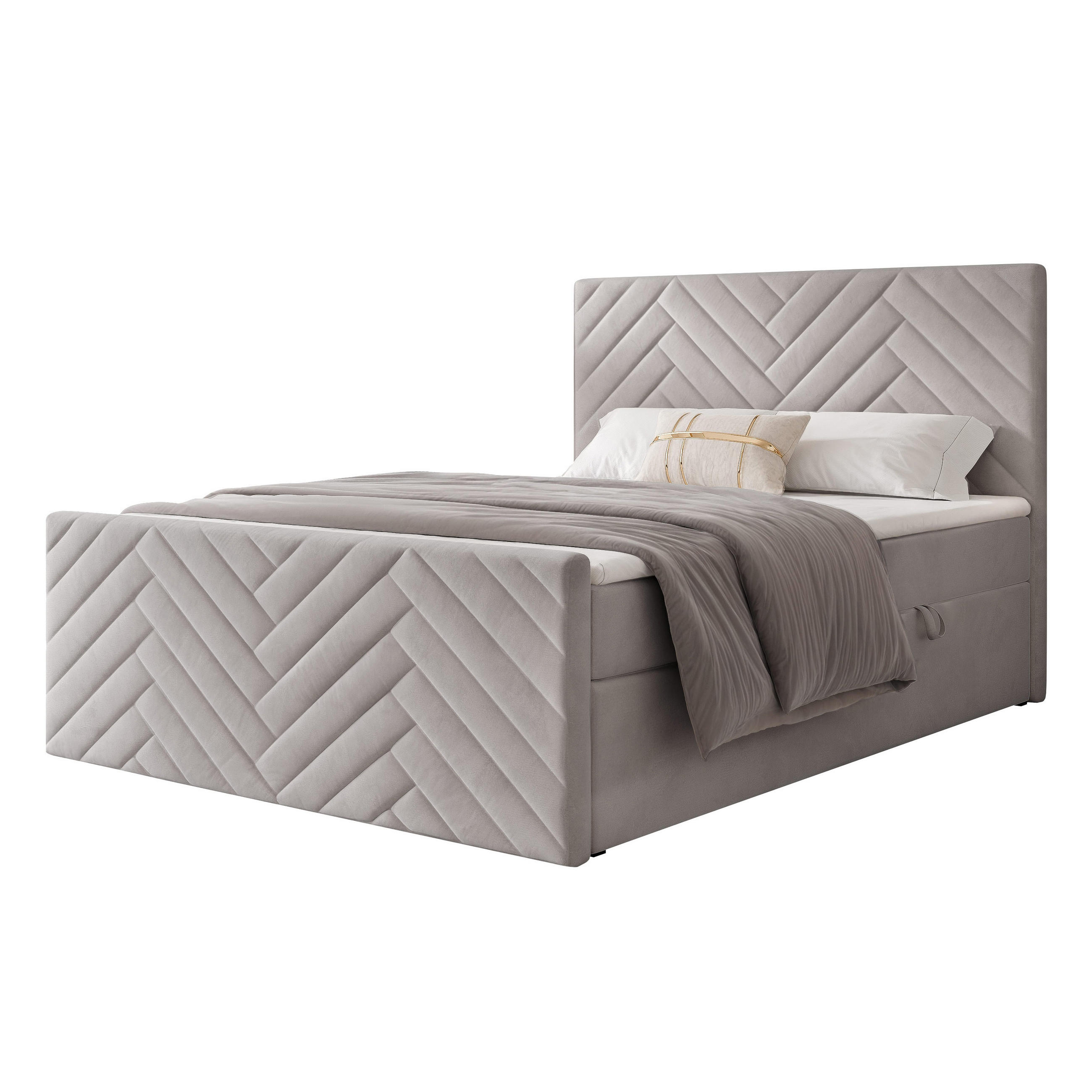BOXBETT NEREA PLUS 200/200 cm mit Matratze und Topper, Hellgrau - Hellgrau, Holzwerkstoff/Textil (200/200cm) - Idohome