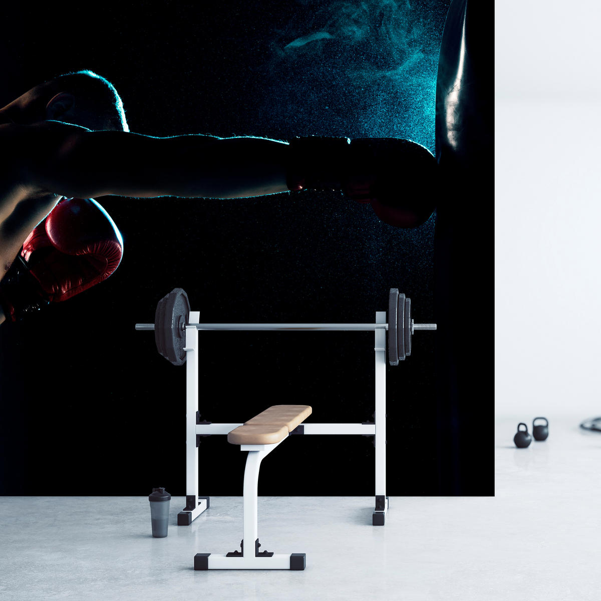 FOTOTAPETE für Jugendzimmer Muskelboxer Training Handschuhe Action 400x280 - Schwarz/Grau, Papier (400/280cm) - Muralo