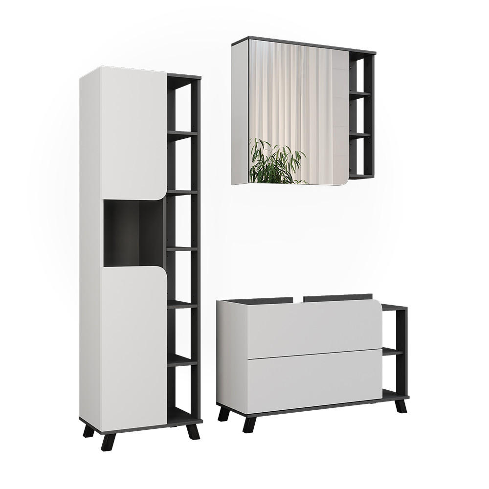 SET MOBILIER BAIE Karen, Alb/antracit, 3 piese