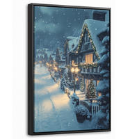LEINWAND Bilder mit Rahmen - Weihnachtsdorf - Weihnachten - Schnee - Winter - 20x30 - Dunkelblau, Textil (20/30cm) - MuchoWow