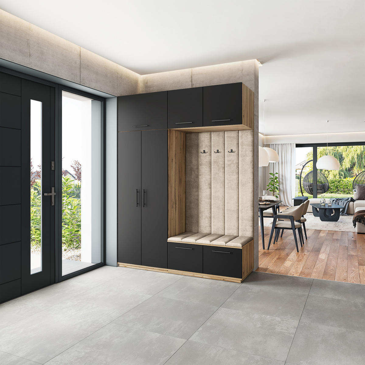 GARDEROBENSCHRANK REMA 180/240/60 cm Modern Eiche Wotan - Eiche Wotan/Schwarz, Holzwerkstoff (180/240/60cm) - MASSENO