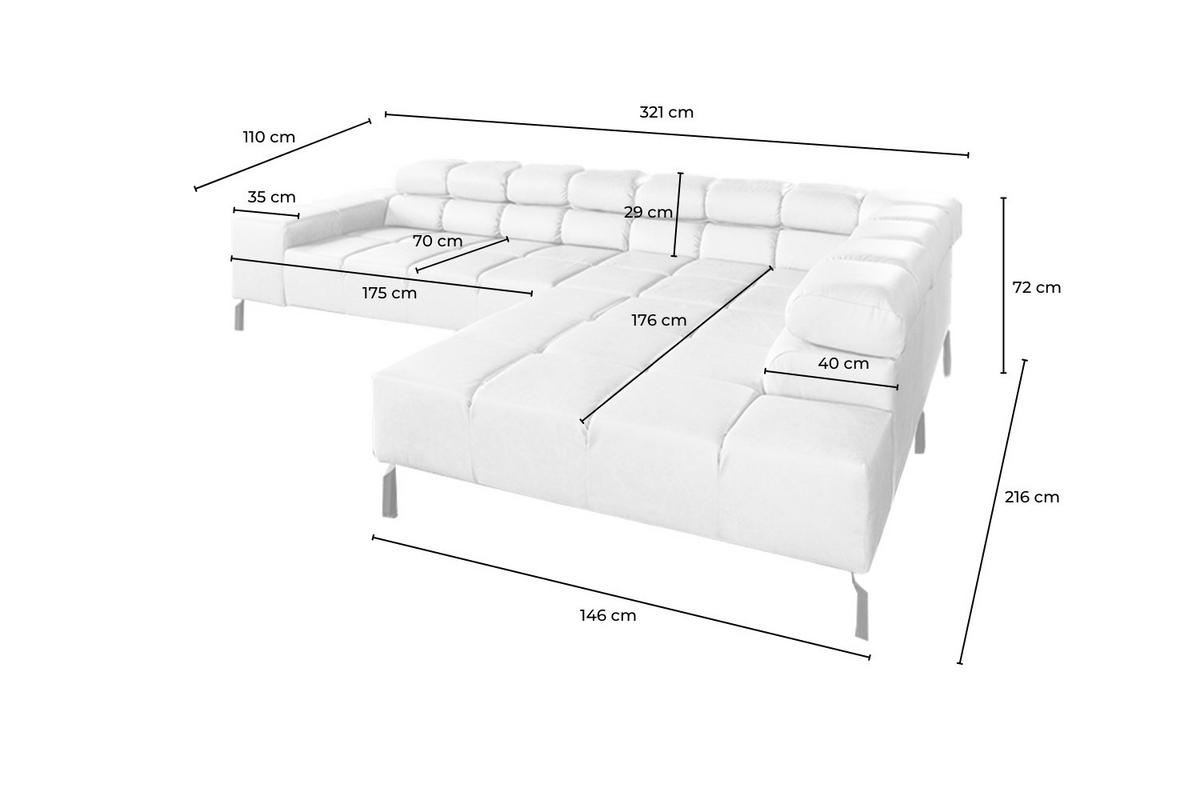 ECKSOFA NELSON Hellblau Leder - Schwarz/Hellblau, Leder/Metall (321/216cm) - KAWOLA