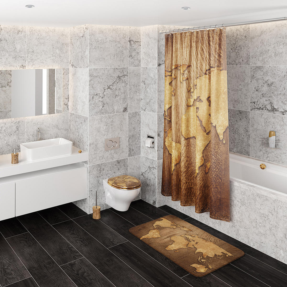 WC-SITZ mit Absenkautomatik World Map - Braun, Holzwerkstoff (38/6/47cm) - Sanilo