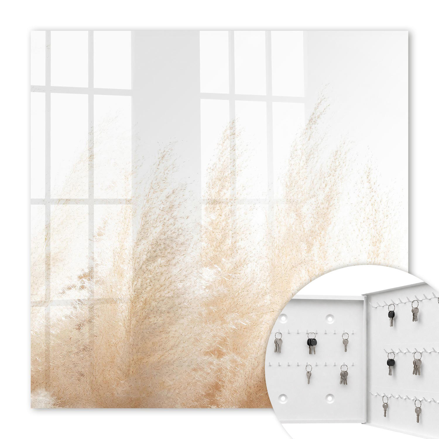 SCHLÜSSELBOX Weiß 30x30 cm – Türöffnung nach rechts - Beruhigende Natur - Creme, Metall (30/30/5cm) - TULUP